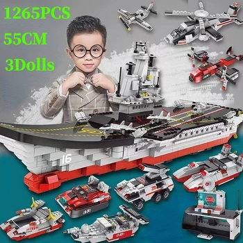 Совместимость с Lego 1265Pcs Строительные блоки WW2 Военная серия Военный корабль Танк самолет Кирпичные игрушки для детей Подарок малышу