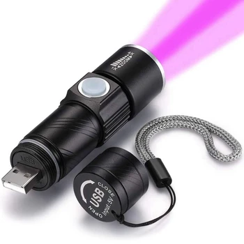 2X Фонарик с ультрафиолетовым излучением 395 Нм Blacklight USB Перезаряжаемый светодиодный фонарик Водонепроницаемая Инспекционная лампа для мочи домашних животных