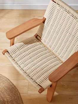 Одноместный ленивый диван-кресло из массива дерева в японском ретро-стиле. 0