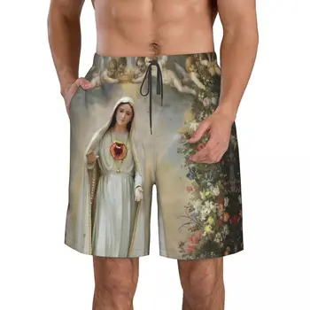Непорочное сердце Девы Марии, мужские пляжные шорты, Быстросохнущий купальник для фитнеса, Забавные уличные 3D-шорты