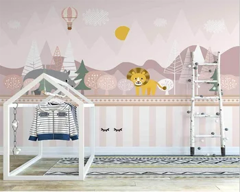 обои для детской комнаты beibehang papel de parede ручной работы в скандинавском стиле, розовая долина, лесное животное, воздушный шар, обои для детской комнаты