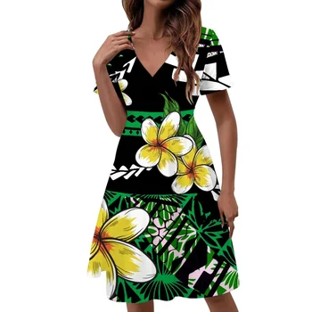 Женское дышащее платье с V-образным вырезом и коротким рукавом, татуировки с тотемами полинезийского племени Самоа, высокое качество, Африканская одежда 3