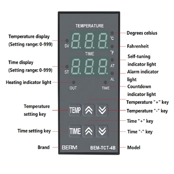 Регулятор температуры Времени BEM-TCT-7B-KV Встроенный Звуковой Сигнал Термопресс-Машины Цифровой Термостат Регулятор Температуры И Времени 3