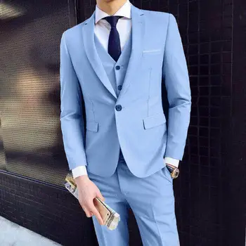 Мужской костюм Мужской свадебный костюм премиум класса Элегантное однотонное приталенное пальто Брюки жилет Комбинированный для мужчин официального делового стиля