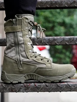 Армейские ботинки в стиле милитари с высоким берцем на молнии, Износостойкая рабочая обувь, мужские уличные спортивные тренировочные походные ботинки в пустыне, тактические ботинки 46 размера