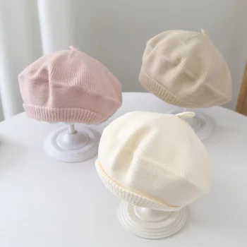 Модная шерстяная детская шапочка для девочек 1-4 лет, эластичная детская шапка-берет ярких цветов, детские кепки для девочек, детская шляпа
