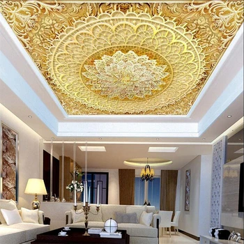 бейбехан Пользовательские обои 3d фрески золотой бриллиантовый цветок классический купол зенит фреска обои домашний декор фреска 3d обои