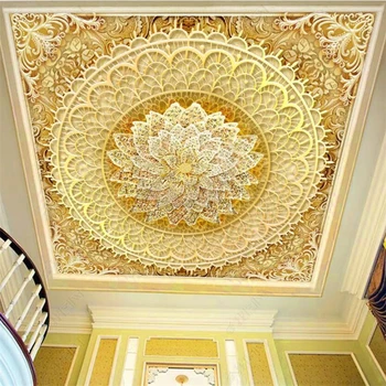бейбехан Пользовательские обои 3d фрески золотой бриллиантовый цветок классический купол зенит фреска обои домашний декор фреска 3d обои 1