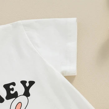 Пасхальный наряд, футболка с буквенным принтом Кролика для девочки, шаровары с оборками, Шорты, милая летняя одежда для малышей 0