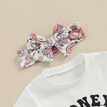 Пасхальный наряд, футболка с буквенным принтом Кролика для девочки, шаровары с оборками, Шорты, милая летняя одежда для малышей 1
