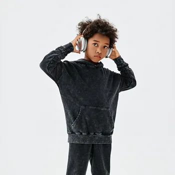 Толстовка для мальчиков 2024 Осень Зима 350 г Махровая хлопковая толстовка в американском ретро стиле для детей, пуловеры для школьниц Оверсайз, топы 2