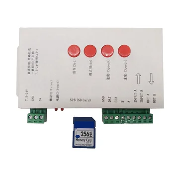 2X RGB светодиодный Контроллер T1000S SD-карта 2048 пикселей Контроллер для WS2801 WS2811 WS2812B SK6812 LPD6803 DC5-24V 1