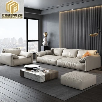Итальянский минималистичный диван из воловьей кожи первого слоя, современный легкий роскошный кожаный диван для гостиной и конференций
