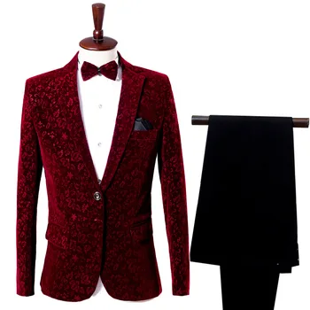 Мужской винно-красный костюм, сценические костюмы для взрослых, костюмы из 2 предметов, пальто, брюки, однобортные Элегантные повседневные красные мужские свадебные костюмы