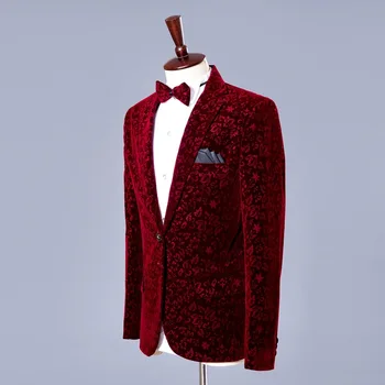 Мужской винно-красный костюм, сценические костюмы для взрослых, костюмы из 2 предметов, пальто, брюки, однобортные Элегантные повседневные красные мужские свадебные костюмы 1