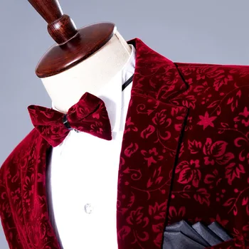 Мужской винно-красный костюм, сценические костюмы для взрослых, костюмы из 2 предметов, пальто, брюки, однобортные Элегантные повседневные красные мужские свадебные костюмы 5