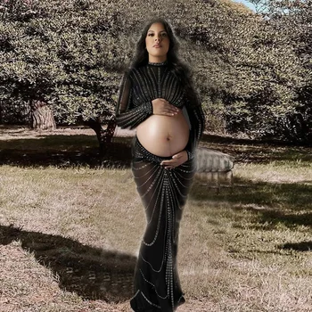 Комплект платья для фотосессии беременных с кристаллами горячей фиксации, комплект одежды для фотосессии беременных со стразами, комплект одежды для фотосессии беременных
