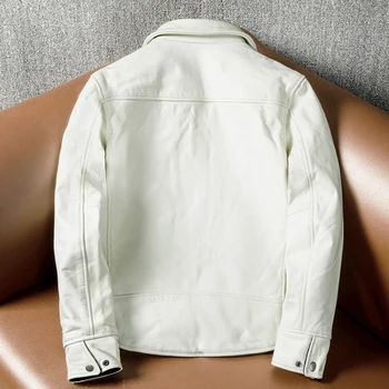 Повседневная белая мотоциклетная кожаная куртка из воловьей кожи с ласточкиным хвостом, мужское короткое приталенное кожаное пальто, мужская одежда, весенне-осенний азиатский размер 2