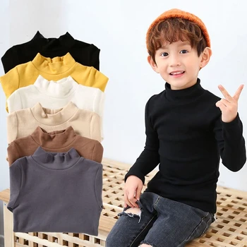 Рубашка с полуприлегающим высоким воротником для мальчиков, детская утепленная универсальная футболка со средним воротником, осенне-зимний топ