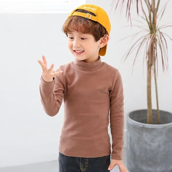 Рубашка с полуприлегающим высоким воротником для мальчиков, детская утепленная универсальная футболка со средним воротником, осенне-зимний топ 1