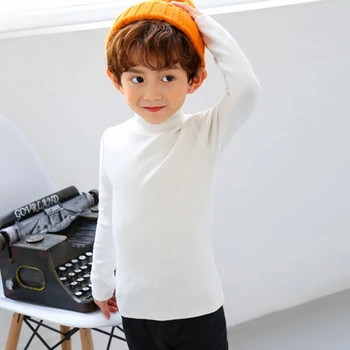 Рубашка с полуприлегающим высоким воротником для мальчиков, детская утепленная универсальная футболка со средним воротником, осенне-зимний топ 2