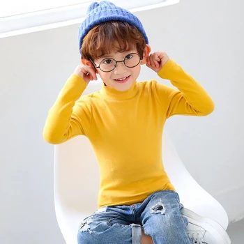 Рубашка с полуприлегающим высоким воротником для мальчиков, детская утепленная универсальная футболка со средним воротником, осенне-зимний топ 5