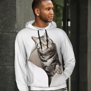 Повседневные толстовки Cute Cat Для мужчин в 3D стиле, эстетичный пуловер с капюшоном, Осенняя верхняя одежда, Дизайнерские толстовки Oversize Top