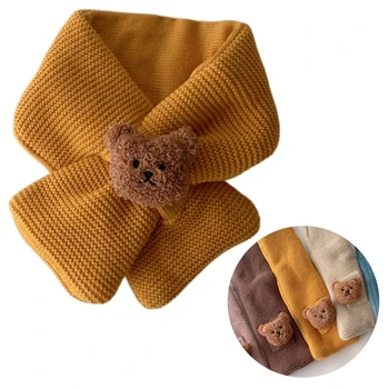 Теплые зимние шарфы, шарф с медведем для мальчиков и девочек, мягкий шерстяной утепленный шейный платок для детей, шейный платок (от 0 до 3 лет) P31B 0