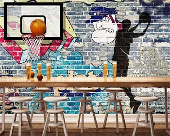3D обои Beibehang Баскетбол Никогда не гаснет, граффити на стене, Теневая фреска, Фоновые стены, обои для гостиной, спальни 3