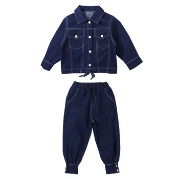 Костюм 2023 Весна-осень, Корейская Детская одежда, Ковбойский комплект для девочек и мальчиков, Куртка + брюки, 2 предмета, Детская одежда для малышей, комбинезоны 2-6 3