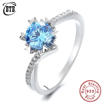 Классическое 100% серебро 925 пробы, светло-голубое женское кольцо с бриллиантом, созданное муассанитом, свадебные кольца для новобрачных, роскошные ювелирные изделия Оптом