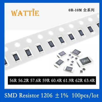 SMD резистор 1206 1% 56R 56,2R 57,6R 59R 60,4R 61,9 R 62R 63,4R 100 шт./лот микросхемные резисторы 1/4 Вт 3,2 мм*1,6 мм