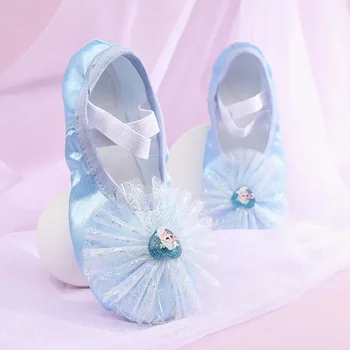 Новые балетные туфли для девочек, детские балетные танцевальные тапочки на мягкой подошве, атласные туфли принцессы с кошачьими когтями, танцевальная обувь для детей 0