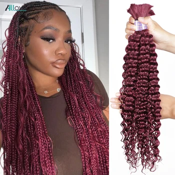 Allove 99J Бордовый Объемные человеческие волосы для плетения, Бразильская Глубокая волна, Объемные 1/3/4 шт., Цветные наращивание волос Remy для женщин