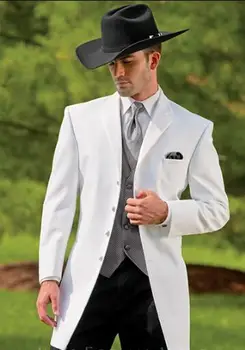 Куртка с лацканами из 3 предметов, Черные брюки, Серый жилет, сшитый на заказ Белый блейзер, брюки, мужские костюмы, одежда для свадебной вечеринки жениха. 1