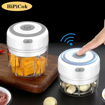 Мясорубка HiPiCok, Электрическая дробилка для чеснока, измельчитель продуктов, мини-пресс для чеснока, измельчитель овощей, Пюреобразная машина, кухонные гаджеты USB