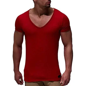 A2515 Новое поступление, мужская футболка с глубоким V-образным вырезом и коротким рукавом, приталенная футболка, мужская тонкая футболка, повседневная летняя футболка camisetas hombre