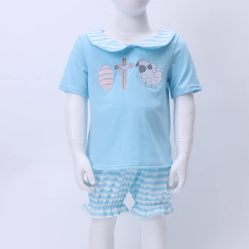 2023, Пасхальный малыш с коротким рукавом для девочки, синий костюм с вышивкой в виде мяча для регби с круглым вырезом, комплект детской летней одежды 2