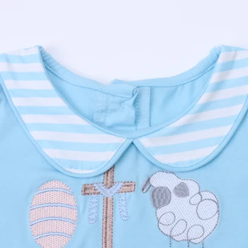 2023, Пасхальный малыш с коротким рукавом для девочки, синий костюм с вышивкой в виде мяча для регби с круглым вырезом, комплект детской летней одежды 3