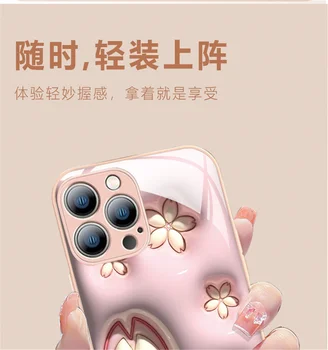 Милый 3D Розовый Цветочный стеклянный Чехол Для Телефона iPhone 14 Pro Max 13 12 11 13promax С Блестками Модный жесткий Противоударный противообрастающий Чехол 4