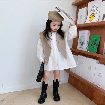 Костюм для маленькой девочки, рубашка-шаль, комплект юбок, Корейский стиль 2023, Весна-осень, Новый модный повседневный простой комплект рубашек-юбок из двух частей