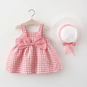 Новая одежда Для девочек от 0 до 3 лет, летнее хлопковое новое платье для девочек со шляпой в цветочную полоску, принцесса 73-100, детская одежда с цветочным рисунком для малышей 4