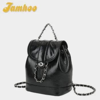 Jamhoo 2023 Весенний Новый рюкзак на цепочке из блестящей масляно-восковой кожи, винтажная сумка подмышками, Женская сумочка Корейского нишевого бренда
