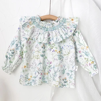 Детская блузка для девочек, верхняя одежда, футболка с цветочными оборками, весенне-летнее пальто, верхняя одежда для вечеринок, рубашка ручной работы, детская одежда