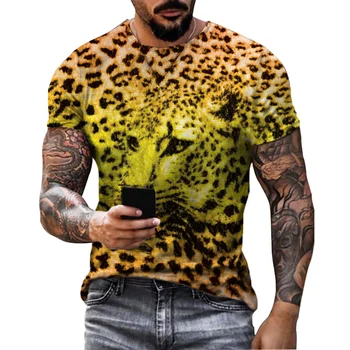 Модная футболка с леопардовым 3D принтом, летние мужские повседневные футболки с круглым вырезом и коротким рукавом в стиле Харадзюку, Удобная уличная одежда, мужские топы Оверсайз.