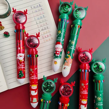 Цветная шариковая ручка 10 в 1 с рождественским мультфильмом, портативные ручки с чернилами Soomthly, подарок на Рождество