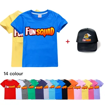 Новая летняя Футболка с принтом Kawaii Fun Squad Для маленьких мальчиков, Детская Футболка с короткими рукавами Для девочек, Детский Повседневный Топ + шляпа 0