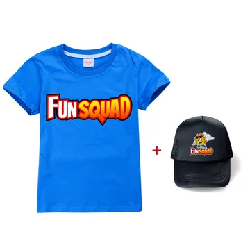 Новая летняя Футболка с принтом Kawaii Fun Squad Для маленьких мальчиков, Детская Футболка с короткими рукавами Для девочек, Детский Повседневный Топ + шляпа 1