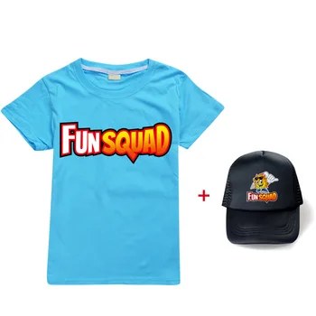 Новая летняя Футболка с принтом Kawaii Fun Squad Для маленьких мальчиков, Детская Футболка с короткими рукавами Для девочек, Детский Повседневный Топ + шляпа 2