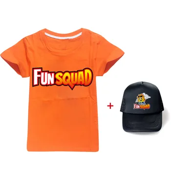 Новая летняя Футболка с принтом Kawaii Fun Squad Для маленьких мальчиков, Детская Футболка с короткими рукавами Для девочек, Детский Повседневный Топ + шляпа 3